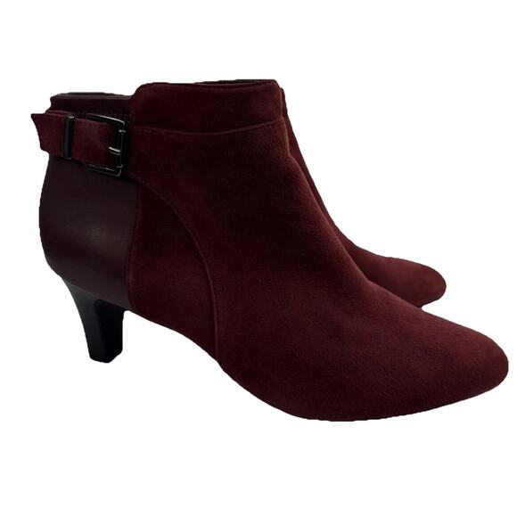 Alfani Women’s 10.5 Faux Suede Step Flex Size Ankle Zip Burgundy Boot Heels NWOB - Picture 1 of 10